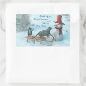 Zwei Katzen und ein Schneemann Rechteckiger Aufkleber (Tasche)