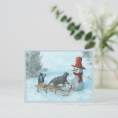Zwei Katzen und eine Snowman Postkarte (Stehend Vorderseite)