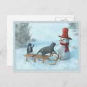 Zwei Katzen und eine Snowman Postkarte (Vorne/Hinten)