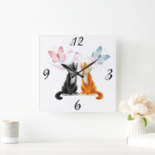 Zwei Katzen und Schmetterlinge Wall Clock Große Wanduhr (Zuhause)
