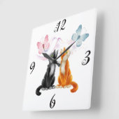 Zwei Katzen und Schmetterlinge Wall Clock Große Wanduhr (Winkel)