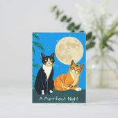 Zwei Katzen unter Vollmond Postkarte (Stehend Vorderseite)