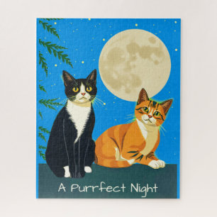 Zwei Katzen unter Vollmond Puzzle