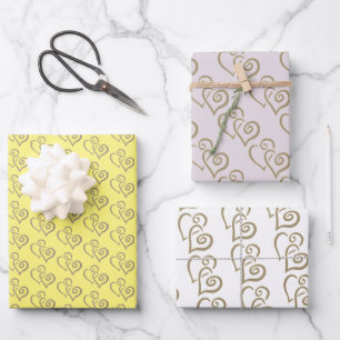 Zwei Khaki farbig verknüpftes Herz-Muster Geschenkpapier Set