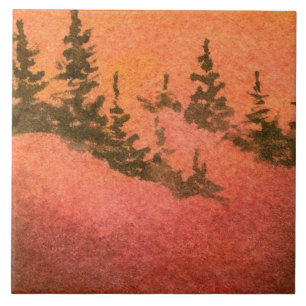 Zwei Kiefernlinien, die einen Sonnenaufgang hinunt Fliese