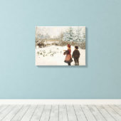 Zwei Kinder, die Vögel im Schnee Gefüttert haben Leinwanddruck (Insitu (Holzboden))