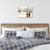 Zwei Kinder, die Vögel im Schnee Gefüttert haben Leinwanddruck (Insitu (Schlafzimmer))