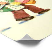 Zwei Kinder und ein Hund im Schnee Poster (Ecke)