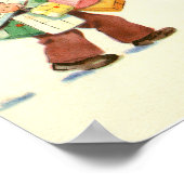 Zwei Kinder und ein Hund im Schnee Poster (Ecke)