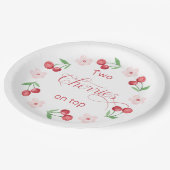 Zwei Kirschen auf Top Twins Babydusche Pappteller (Schrägansicht)