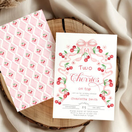 Zwei Kirschen oben auf rosa Bug Twin Girl Dusche Einladung