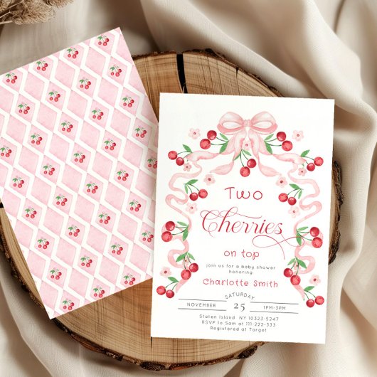 Zwei Kirschen oben auf rosa Bug Twin Girl Dusche Einladung