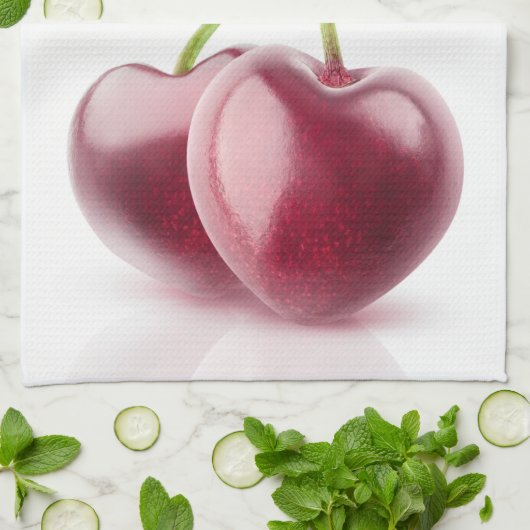 Zwei Kirschherzen Geschirrtuch (Gefaltet)