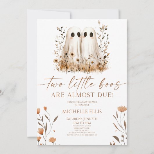 Zwei kleine Boos Ghost Wildblume Twins Baby Dusche Einladung (Vorderseite)