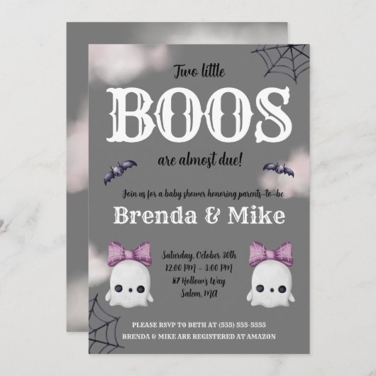 Zwei kleine BOOS sind fast fällig! Ghost Baby Show Einladung (Vorne/Hinten)