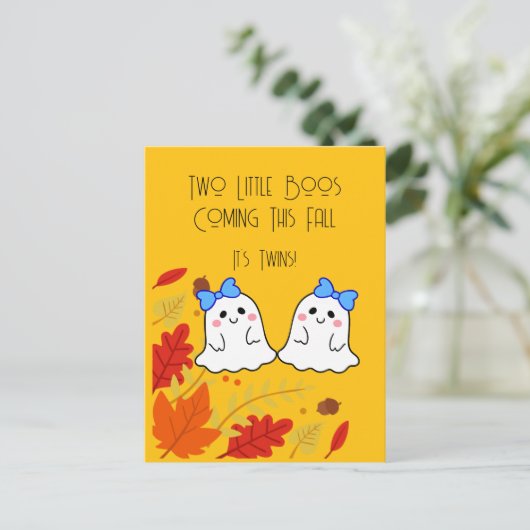 Zwei kleine Boos Twin Pregnancy Ankündigung Postkarte (Stehend Vorderseite)