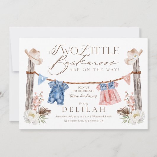 Zwei kleine Buckaroos sind auf dem Weg Babydusche Einladung (Vorderseite)