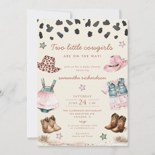 Zwei kleine Cowgirls auf dem Weg zum Baby-Duschen Einladung (Vorderseite)