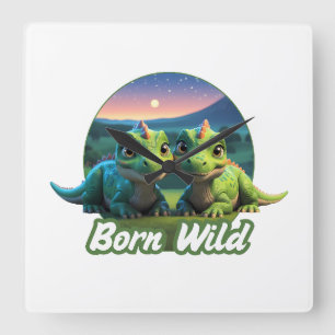 Zwei kleine Dinos - Born Wild  Quadratische Wanduhr