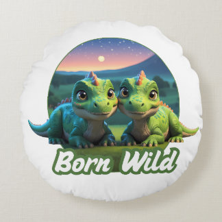 Zwei kleine Dinos - Born Wild Rundes Kissen