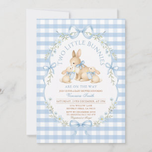 Zwei kleine Hasen Baby Shower Gingham-Einladung Einladung