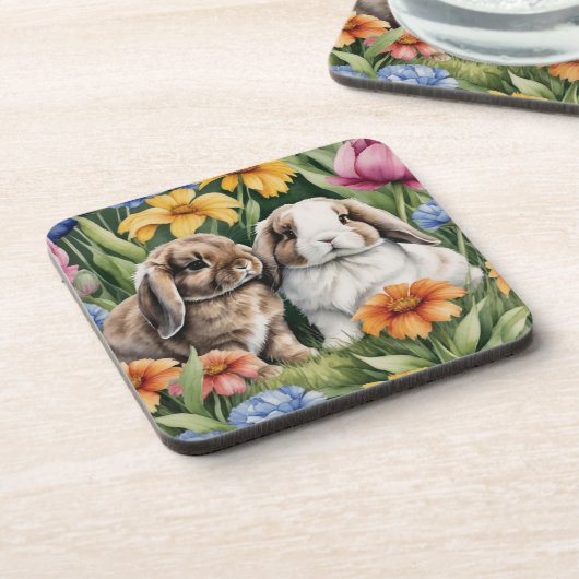 Zwei kleine Hasen Hasen Set 6 Getränkeuntersetzer (Linke Seite)