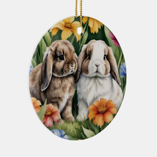 Zwei kleine Hasen Keramik Ornament (Rechts)