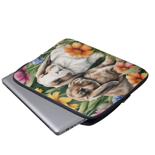 Zwei kleine Hasen Laptopschutzhülle (Vorne Knopf)