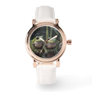 zwei kleine, kleine, grüne Frösche am Fluss, Armbanduhr