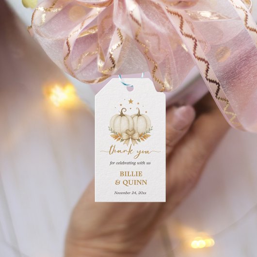 Zwei kleine Kürbis-Baby-Party-Dankeschön-Geschenk Geschenkanhänger