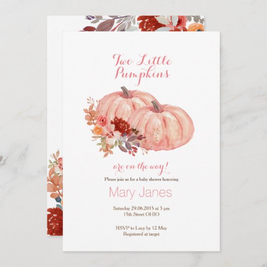 Zwei kleine Kürbis in zweifache Rose Gold Einladung (Vorne/Hinten)