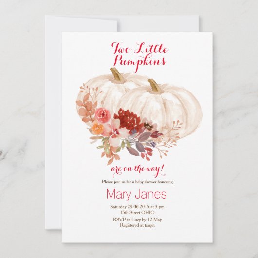 Zwei kleine Kürbis zweiteilig weiß Einladung (Vorderseite)