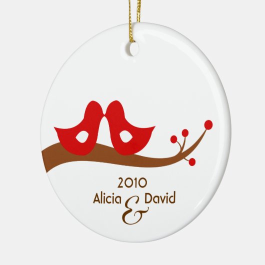 Zwei kleine Lovebirds-Weihnachtsbaum-Verzierung Keramik Ornament (Links)