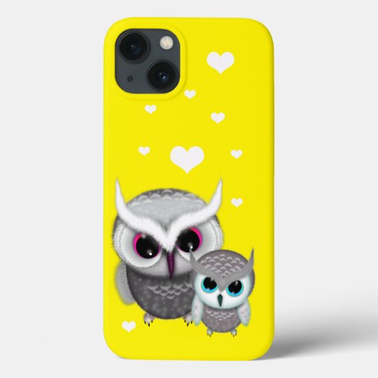 Zwei kleine Owls und Herz auf hellgelb Case-Mate iPhone Hülle (Rückseite)