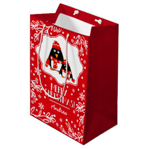 Zwei kleine Pinguine Individuelle Name Weihnachtsg Mittlere Geschenktüte