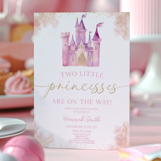 Zwei kleine Prinzessinnen Burg Twins Kinderdusche Einladung