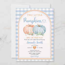Zwei kleine Pumpkin Blue Gingham Orange Baby Dusch Einladung