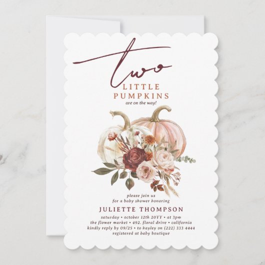 Zwei kleine Pumpkins Autumn Bloom Twin Baby Shower Einladung (Vorderseite)