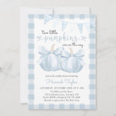 Zwei kleine Pumpkins Blue Bow Baby Dusche Einladung (Vorderseite)