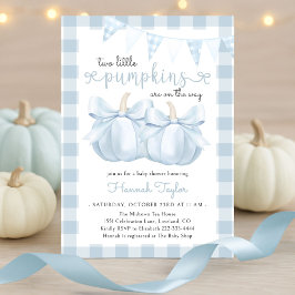 Zwei kleine Pumpkins Blue Bow Baby Dusche Einladung