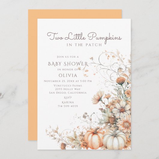 Zwei kleine Pumpkins Kinderdusche Einladung (Vorne/Hinten)
