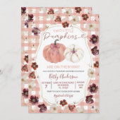Zwei kleine Pumpkins Pink Floral Twin Baby Dusche Einladung (Vorne/Hinten)