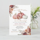 Zwei kleine Pumpkins sind unterwegs - Zwillingsbab Einladung (Stehend Vorderseite)