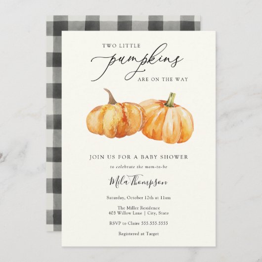 Zwei kleine Pumpkins Zwei-Baby-Dusche Einladung (Vorne/Hinten)