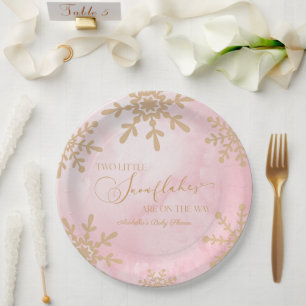 Zwei kleine Schneeflocken Winter Twins Kinderdusch Pappteller