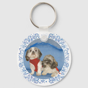 Zwei kleine Shih Tzu Rettungshunde Schlüsselanhänger