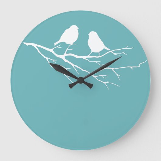 Zwei kleine Sparrow Birds Dulux Blue Diamond 5 Große Wanduhr (Vorderseite)