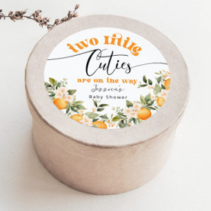 Zwei kleine Süße Babyparty Orangen Runder Aufkleber