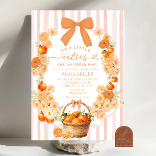 Zwei kleine Süße Orange Florale Babyparty Einladung