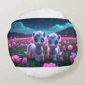 Zwei kleine süße Ponys Rundes Kissen (Rückseite)